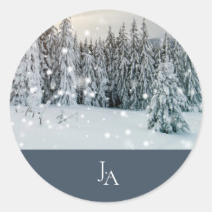 Winter Wonderland Woodland Sneeuw Script Trouw Ronde Sticker