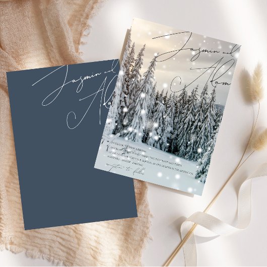 Winter Wonderland Woodland Sneeuwscript Bruiloft Kaart