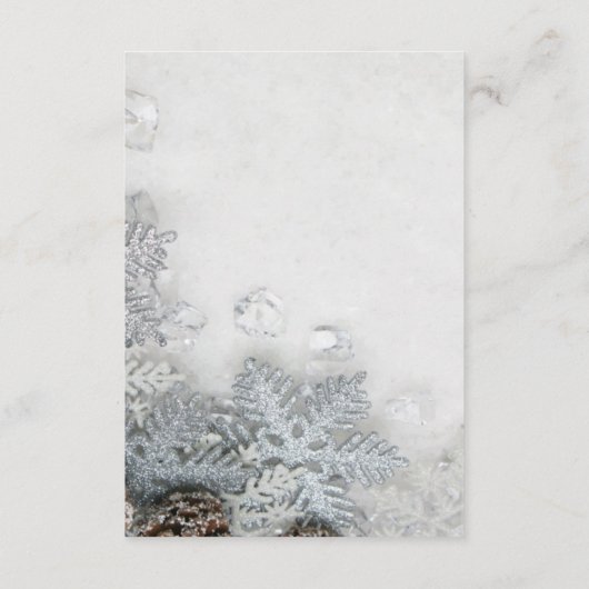 Winter wonderland zilver sneeuw typografie details informatiekaartje (Achterkant)
