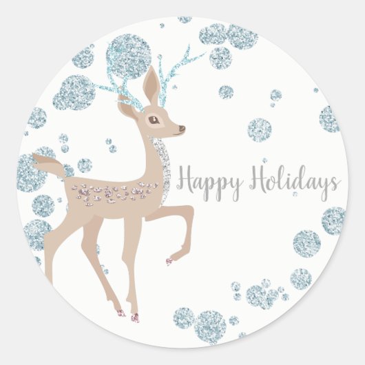 Winter Wonderland Zilver Sparkle Herten Feestgunst Ronde Sticker (Voorkant)