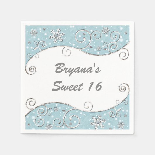 Winter Wonderland Zilver Wervelt Blauw Servet (Voorkant)