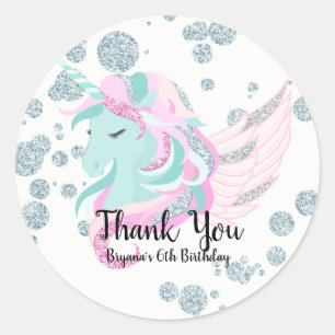 Winter Wonderland Zilveren Glitter Eenhoorn Feestj Ronde Sticker