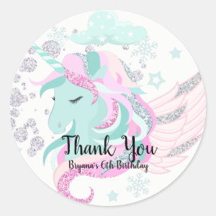 Winter Wonderland Zilveren Glitter Eenhoorn Feestj Ronde Sticker