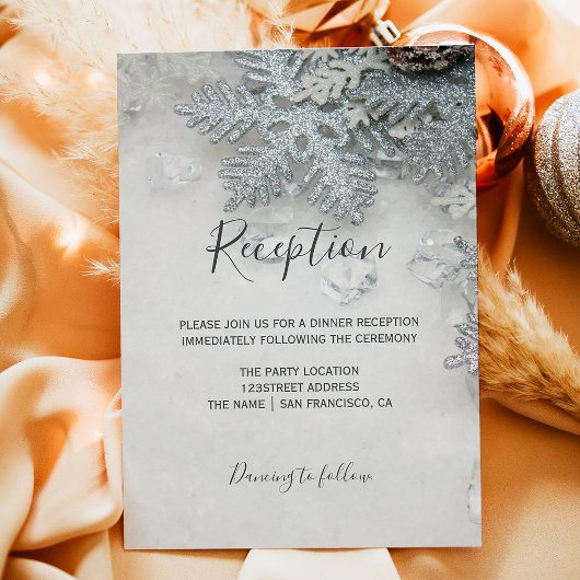 Winter wonderland zilveren sneeuw typografie recep informatiekaartje