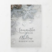 Winter wonderland zilversneeuwtypografie bruiloft drieluik uitnodiging (Cover)