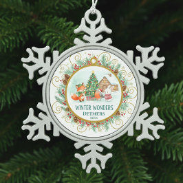 Winter Wonders Forest Friends Personalized Tin Sneeuwvlok Ornament