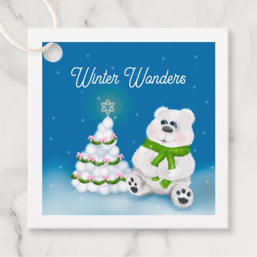 Winter Wonders Polar Beer Cub Snowball Tree Gift Bedankjes Labels (Voorkant)