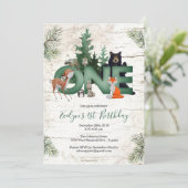 Winter Woodland 1e verjaardagsfeest uitnodiging (Staand voorkant)