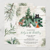 Winter Woodland 1e verjaardagsfeest uitnodiging (Voorkant / Achterkant)