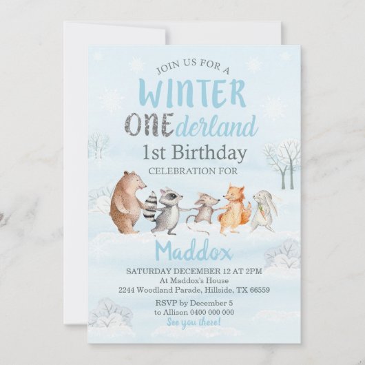 Winter Woodland 1st Birthday Uitnodiging (Voorkant)
