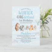 Winter Woodland 1st Birthday Uitnodiging (Staand voorkant)