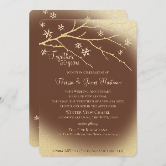 Winter Woodland 50e Jubileum Goud en Bruin Kaart (Voorkant / Achterkant)