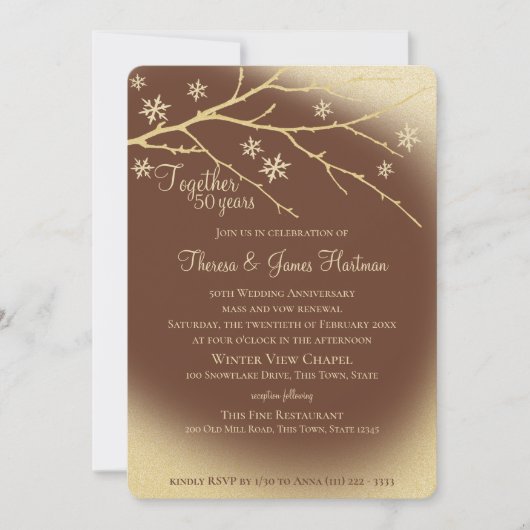 Winter Woodland 50e Jubileum Goud en Bruin Kaart (Voorkant)