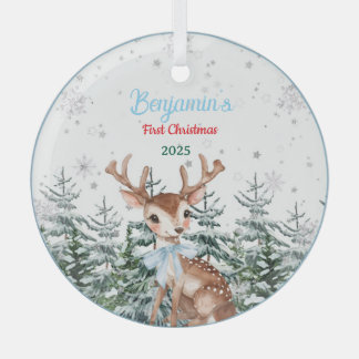 Winter Woodland Animal Baby First birthday Glas Ornament