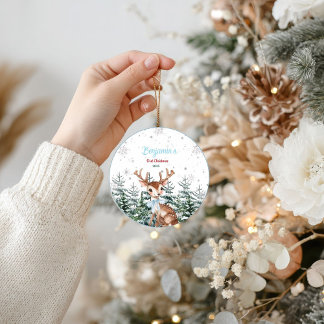 Winter Woodland Animal Baby First birthday Keramisch Ornament