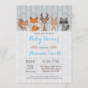 Winter Woodland Animal Boy Baby shower Invitation Kaart