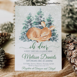 Winter Woodland Animal Deer Baby shower Invitation Kaart