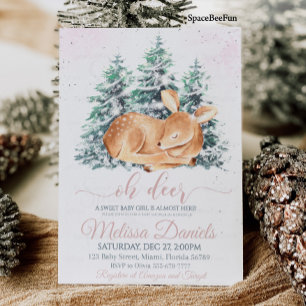 Winter Woodland Animal Deer Baby shower Invitation Kaart