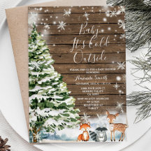 Winter Woodland Animal Evergreen Trees Baby shower