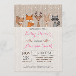 Winter Woodland Animal Girl Baby shower Invitation Kaart