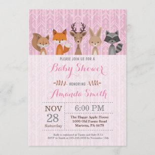 Winter Woodland Animal Girl Baby shower Invitation Kaart
