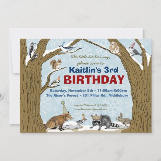 Winter Woodland Animal Party Invitation Kaart (Voorkant)