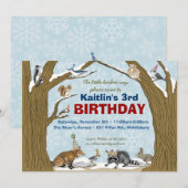 Winter Woodland Animal Party Invitation Kaart (Voorkant / Achterkant)