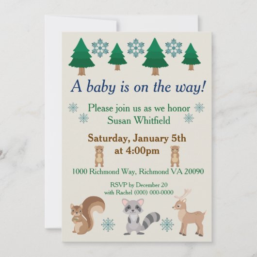 Winter Woodland Animal Theme Kaart (Voorkant)