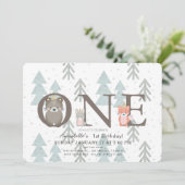 Winter Woodland Animals 1st Birthday Invitation Kaart (Staand voorkant)