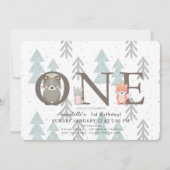 Winter Woodland Animals 1st Birthday Invitation Kaart (Voorkant)