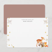 Winter Woodland Animals Baby Gepersonaliseerde vla Notitiekaartje (Voorkant / Achterkant)