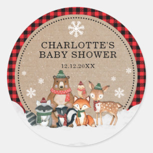 Winter Woodland Animals Baby shower 1e verjaardag Ronde Sticker