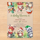 Winter Woodland Animals Baby shower Acryl Uitnodigingen (Voorkant)