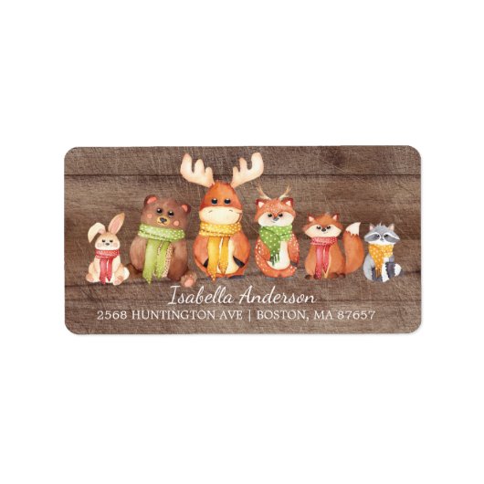 Winter Woodland Animals Baby shower Adreslabel Etiket (Voorkant)