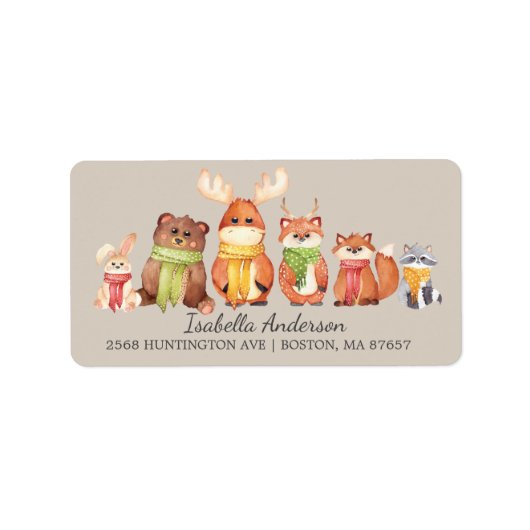 Winter Woodland Animals Baby shower Adreslabel Etiket (Voorkant)