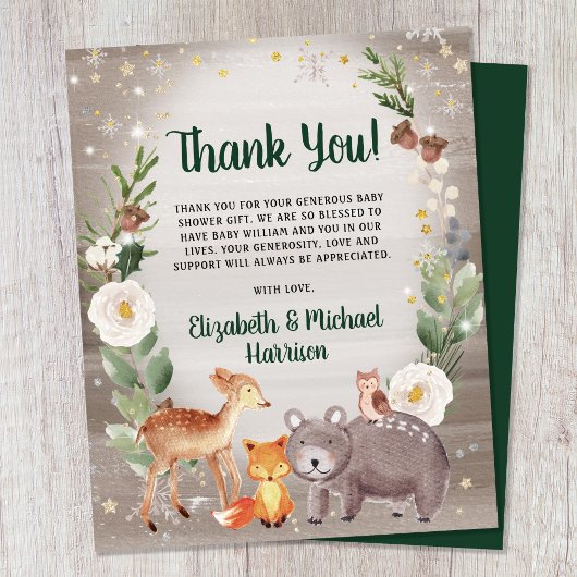Winter Woodland Animals Baby shower Dank u kaart