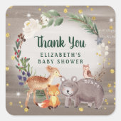 Winter Woodland Animals Baby shower Dank u Vierkante Sticker (Voorkant)