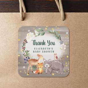 Winter Woodland Animals Baby shower Dank u Vierkante Sticker