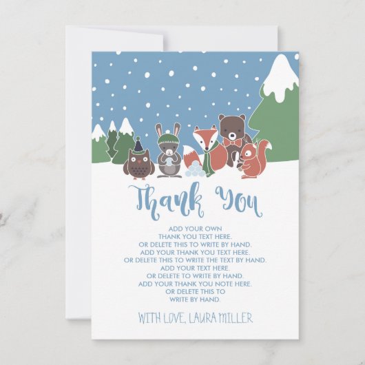 Winter Woodland Animals Baby shower Dank u wel Bedankkaart (Voorkant)