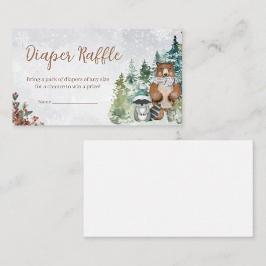 Winter Woodland Animals Baby shower Diaper Raffle Informatiekaartje (Voorkant / Achterkant)