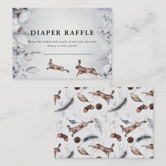 Winter Woodland Animals Baby shower Diaper Raffle Informatiekaartje (Voorkant / Achterkant)