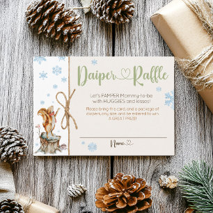 Winter Woodland Animals Baby shower Diaper Raffle Informatiekaartje