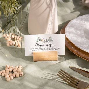 Winter Woodland Animals Baby shower Diaper Raffle Informatiekaartje