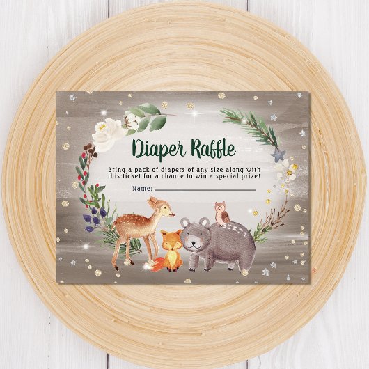Winter Woodland Animals Baby shower Diaper Raffle Informatiekaartje