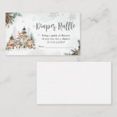 Winter Woodland Animals Baby shower Diaper Raffle Informatiekaartje (Voorkant / Achterkant)