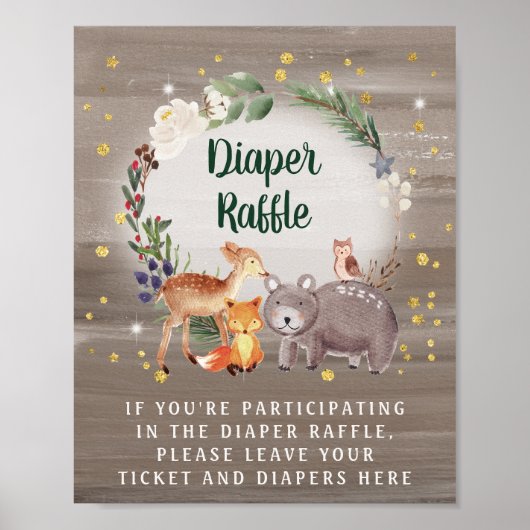 Winter Woodland Animals Baby shower Diaper Raffle Poster (Voorkant)