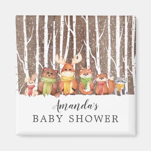 Winter Woodland Animals Baby shower Favor Magnet (Voorkant)