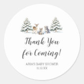 Winter Woodland Animals Baby shower Favor Ronde Sticker (Voorkant)