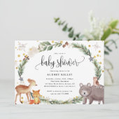 Winter Woodland Animals Baby shower Invitation Kaart (Staand voorkant)