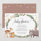Winter Woodland Animals Baby shower Invitation Kaart (Voorkant / Achterkant)